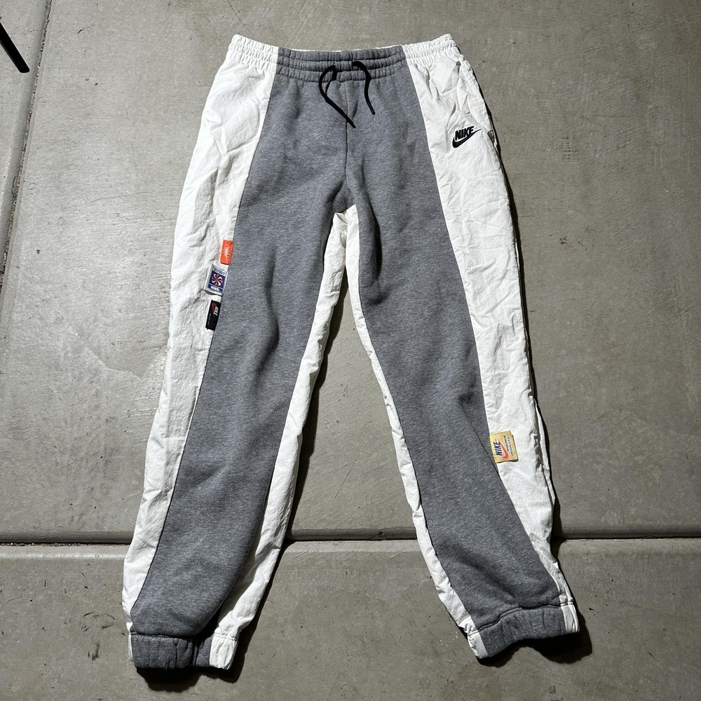 Nike Sportswear Pants Mens Medium Gray White Fleece Woven Jogger CJ2048-091‎